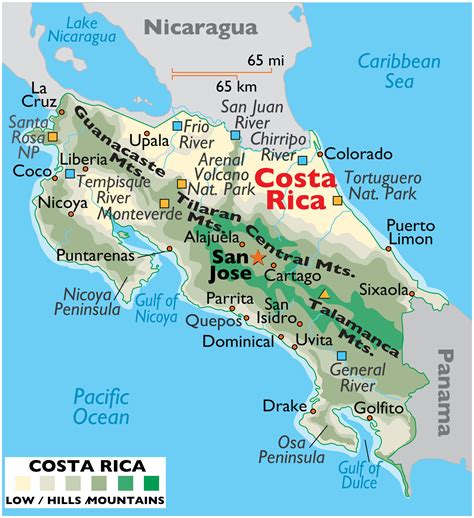 costa rica map with cities shaped
